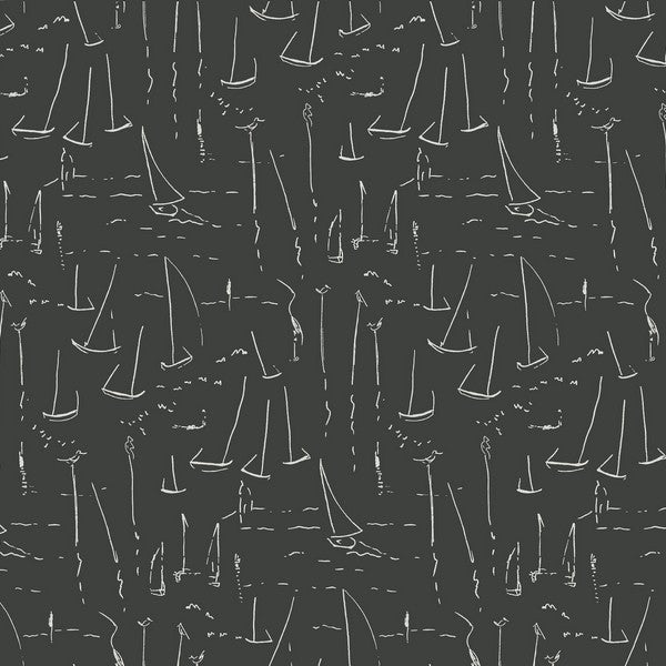 Vermillion Coast Carbon Black sailboat wallpaper by York Wallcoverings, SKU ZM2842