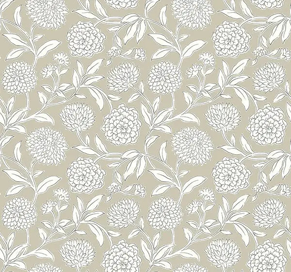 Antonina Vella Chatsworth Garden Taupe Floral Trail Wallpaper VP1363 pattern roll