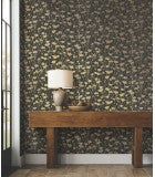 Shimmering Poppies Black & Gold by Ronald Redding Floral Wallpaper- York Designer Series ZA8066