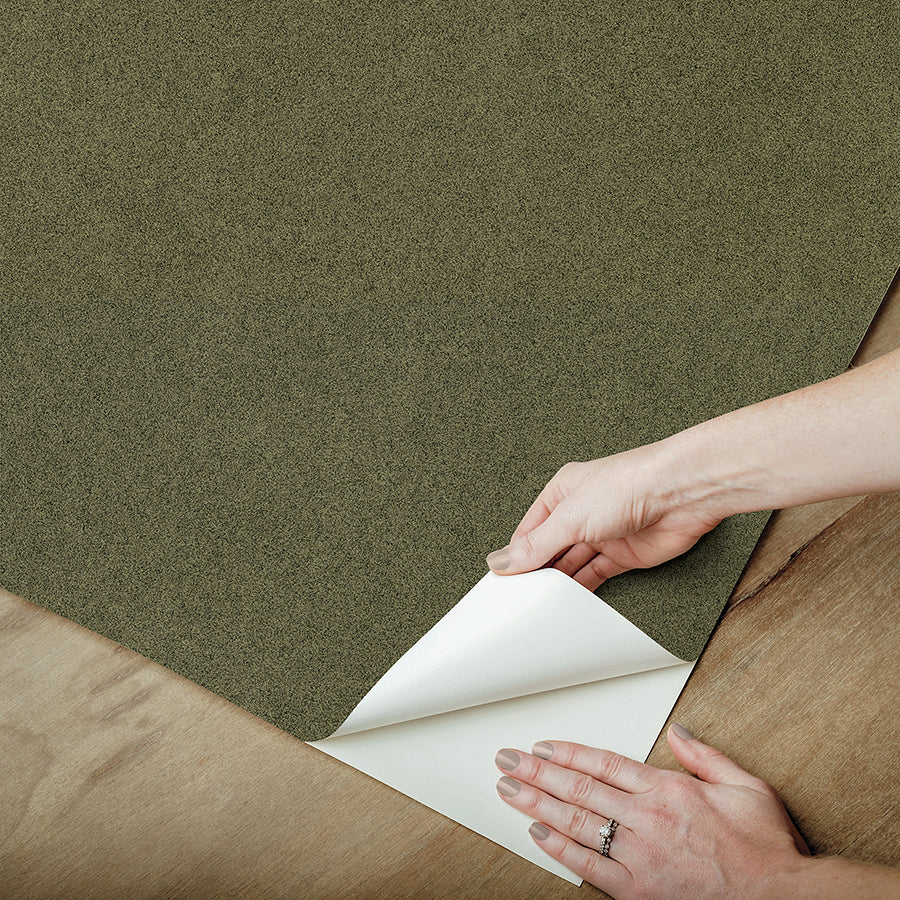 RuSuede Olive Green Peel & Stick Wallpaper with Suede-Inspired Fabric Texture - NuWallpaper RPS6153