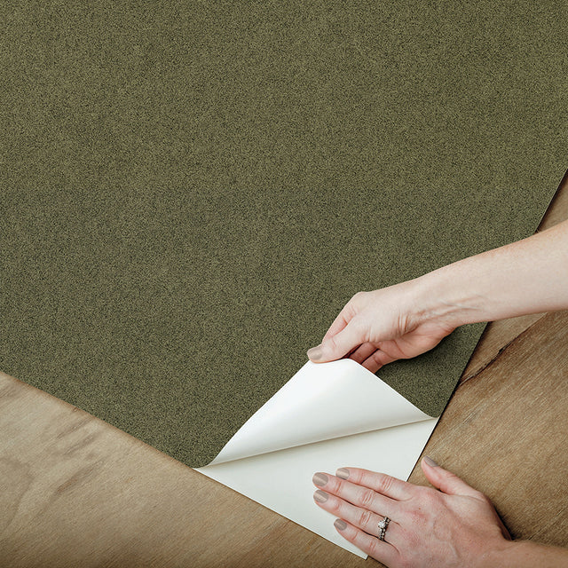 RuSuede Olive Green Peel & Stick Wallpaper with Suede-Inspired Fabric Texture - NuWallpaper RPS6153