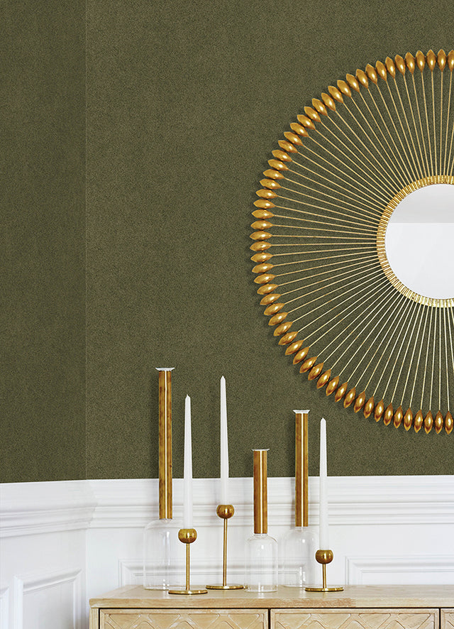 RuSuede Olive Green Peel & Stick Wallpaper with Suede-Inspired Fabric Texture - NuWallpaper RPS6153