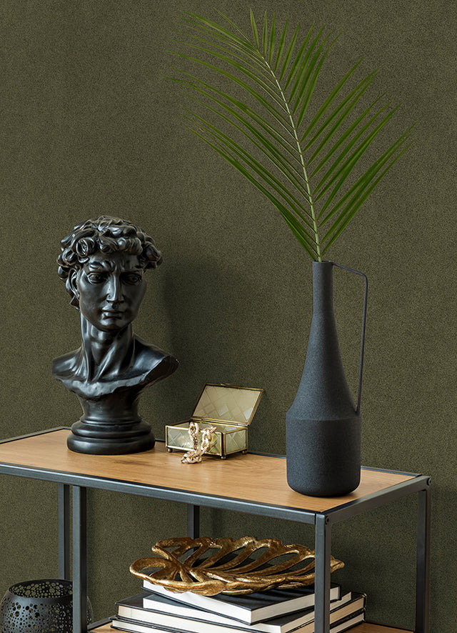 RuSuede Olive Green Peel & Stick Wallpaper with Suede-Inspired Fabric Texture - NuWallpaper RPS6153
