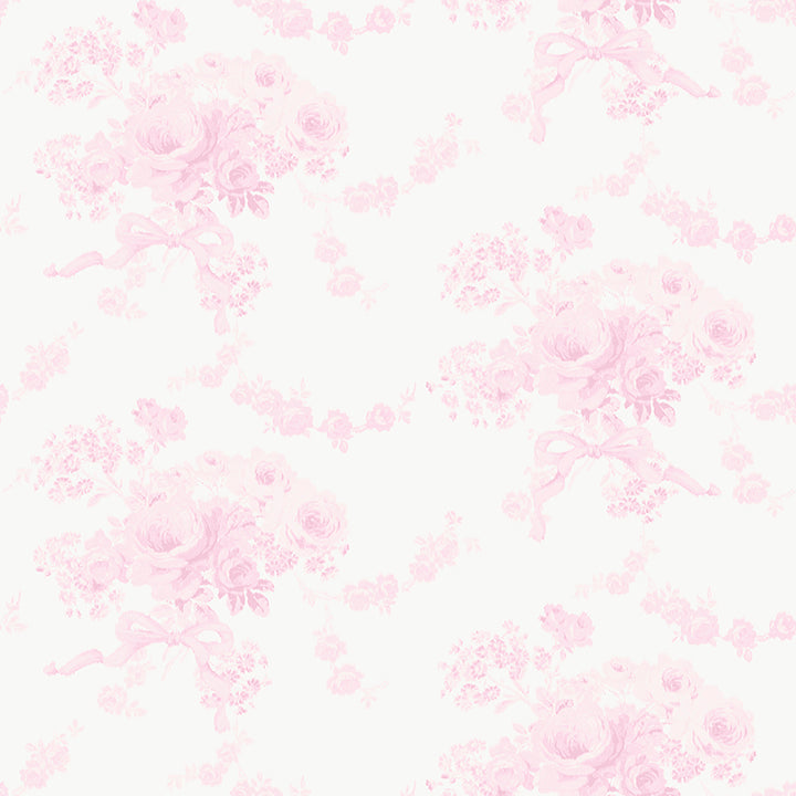 Champagne Harbor Pink Dream floral wallpaper by LoveShackFancy for A-Street Prints, pink roses and garlands on light ground, AST6445