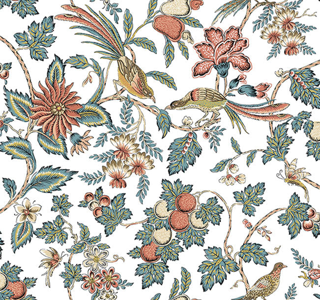 Parterre Coral Jacobean Wallpaper by Antonina Vella VP1316 close-up