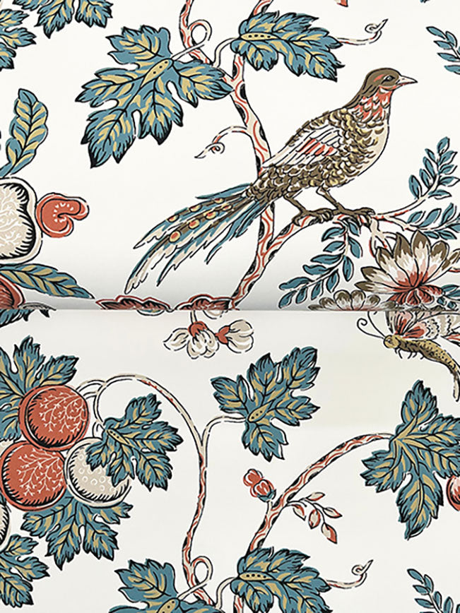 Parterre Coral Cornflower & Ginger by Antonina Vella Jacobean Wallpaper – York Designer Series VP1316