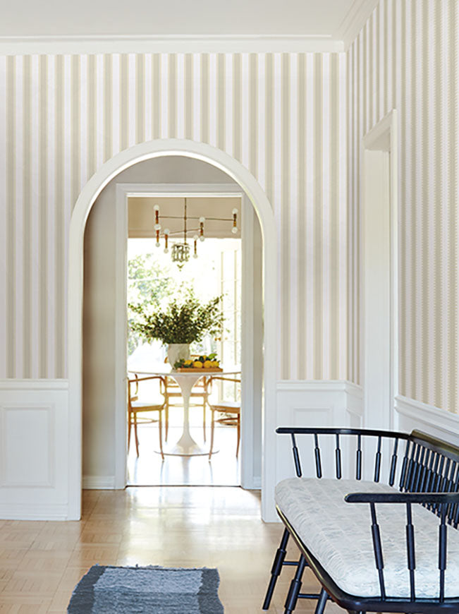 Tilford Beige by Antonina Vella Awning Stripe Wallpaper – York Designer Series VP1372
