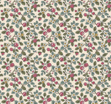 Antonina Vella Framboise Merlot Berry Vines Wallpaper in Mulberry & Evergreen on cream with 27 in width and 27 ft length.