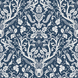 Kiwassa Navy Antler Damask Wallpaper by Chesapeake