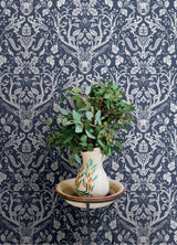 Kiwassa Navy by Chesapeake Antler Damask Wallpaper – Brewster 4169-12703