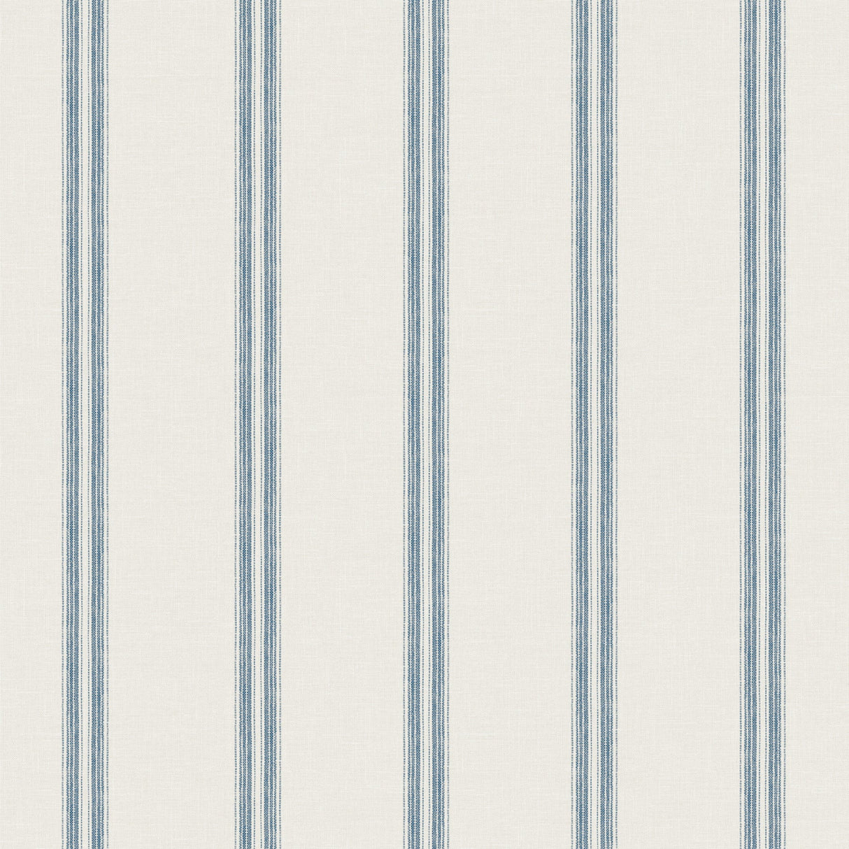 Johnny Blue Stripes wallpaper with thin blue vertical bands on a white linen-look background