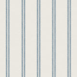 Johnny Blue Stripes wallpaper with thin blue vertical bands on a white linen-look background