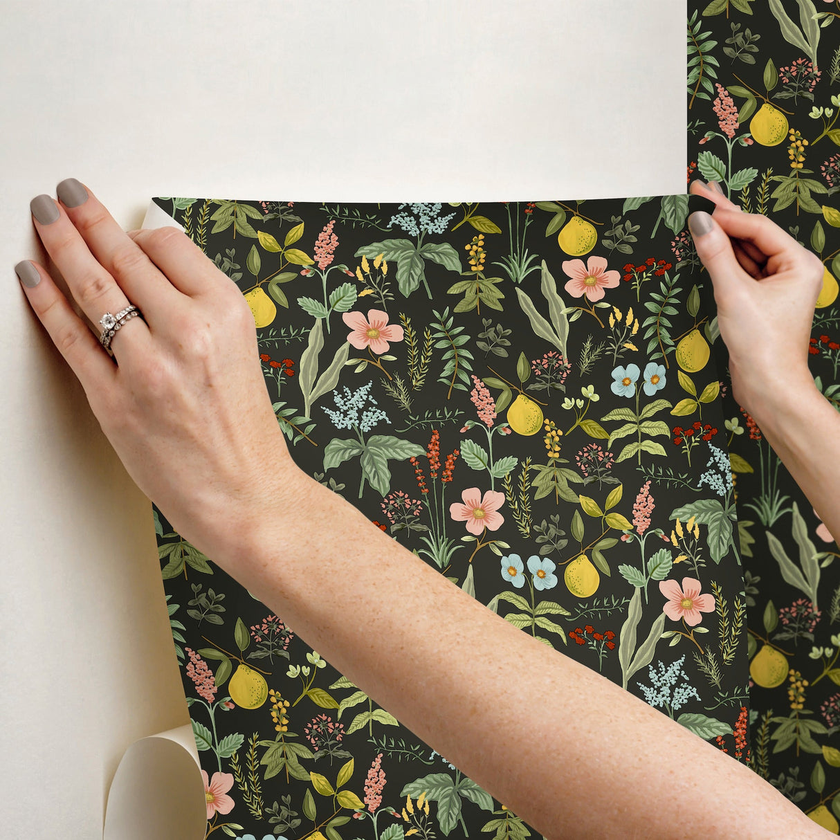 Herb Garden Black by Rifle Paper Co. Botanical Premium Peel & Stick Wallpaper – York Wallcoverings PSW1676RL