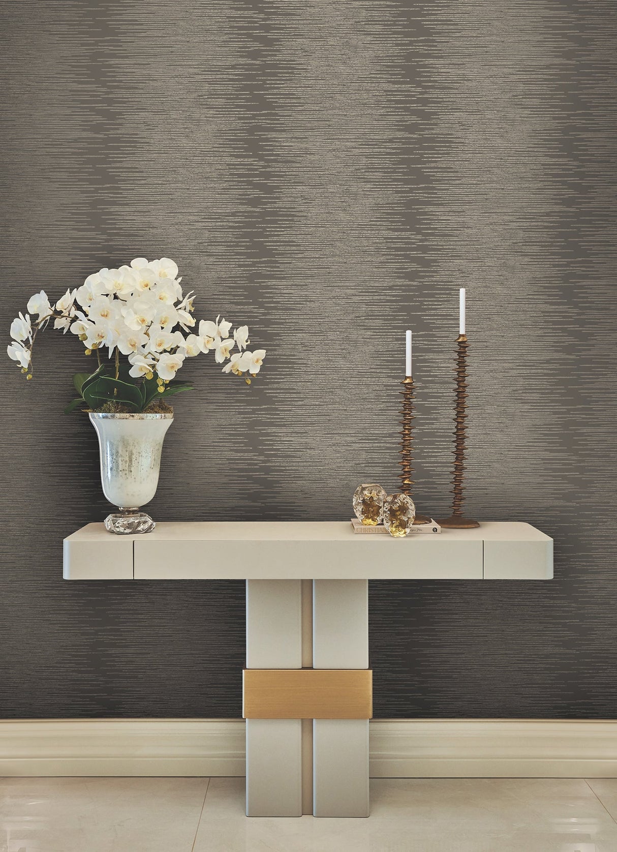 Operetta Stone by Ronald Redding Metallic Columns Wallpaper- York Designer Series VR1505