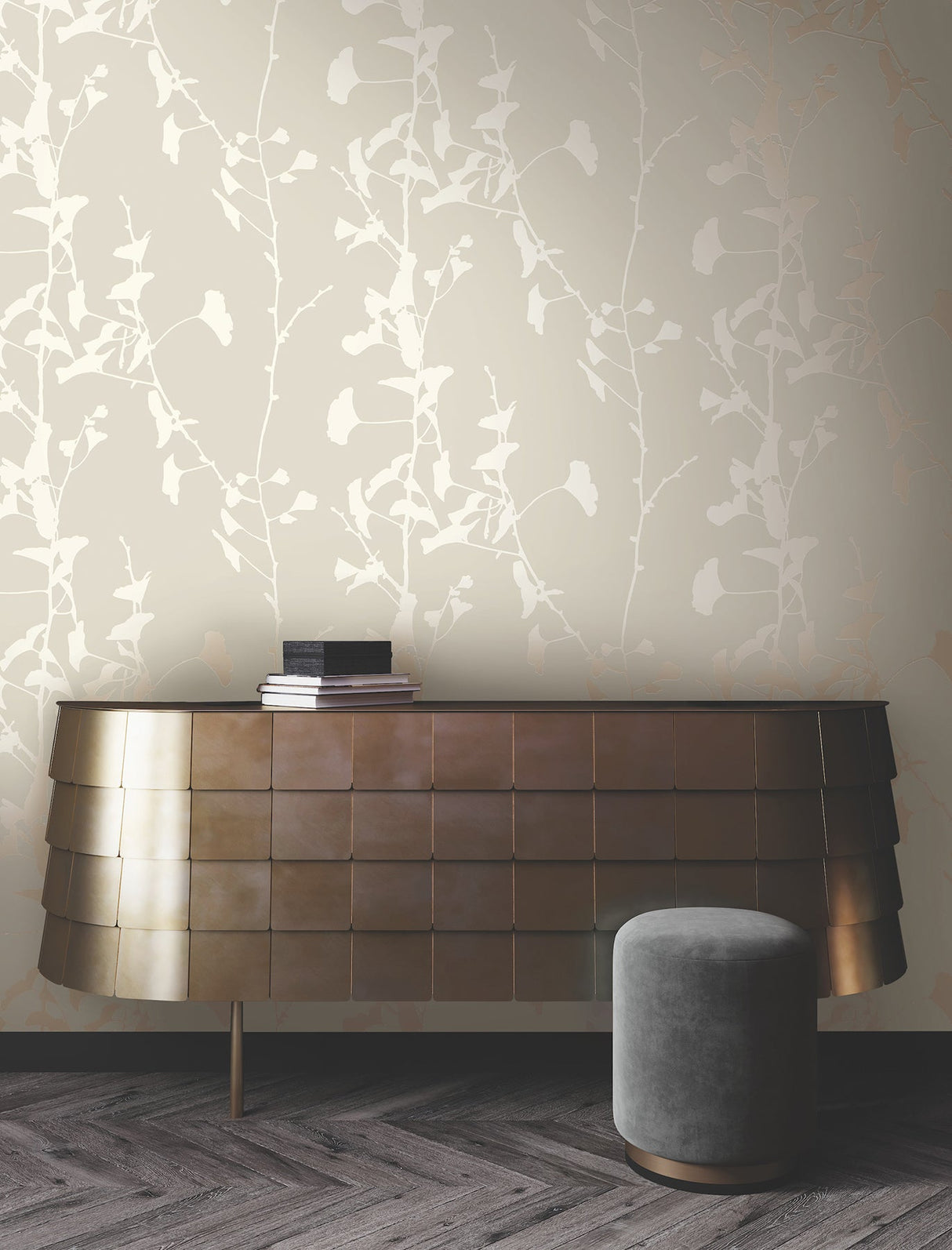 Ginkgo Silhouette Taupe by Ronald Redding Cork Wallpaper – York Designer Series VR1507