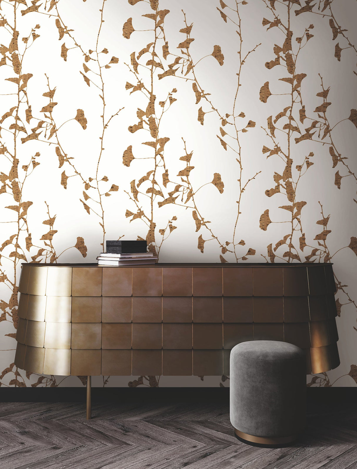 Ginkgo Silhouette Light Brown by Ronald Redding Cork Wallpaper – York Designer Series VR1509