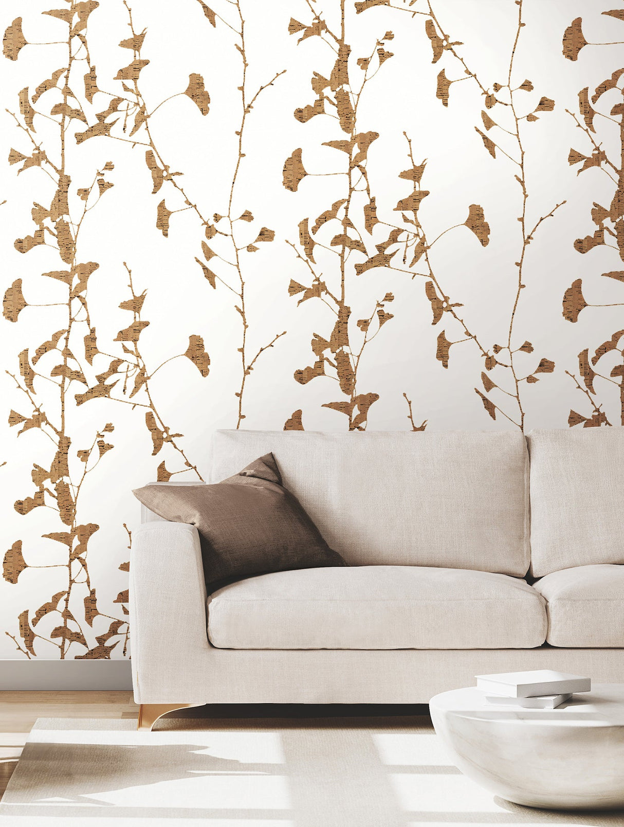 Ginkgo Silhouette Light Brown by Ronald Redding Cork Wallpaper – York Designer Series VR1509