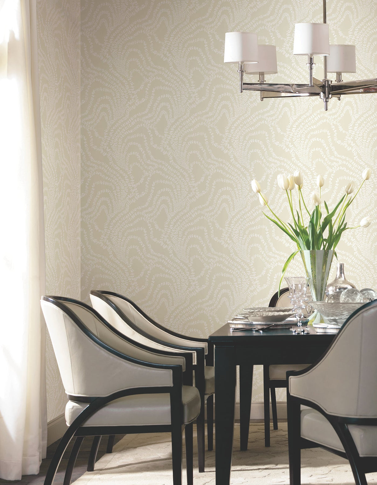 String of Pearls Beige by Ronald Redding Vine Wallpaper- York Designer Series VR1518