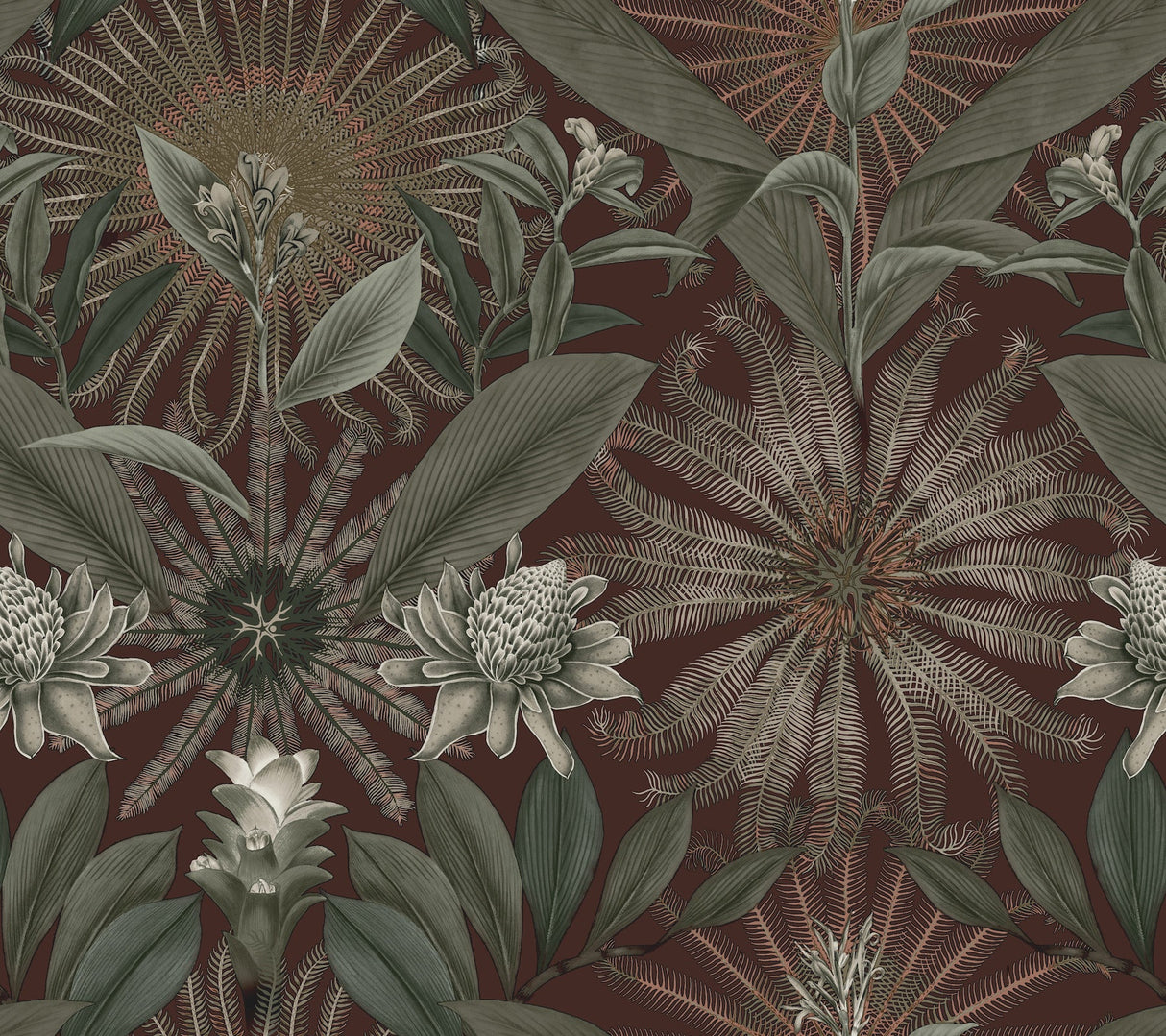 Enchanted Garden Maroon Tropical Wallpaper VR1528 by Ronald Redding