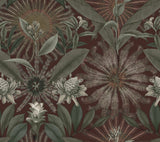 Enchanted Garden Maroon Tropical Wallpaper VR1528 by Ronald Redding