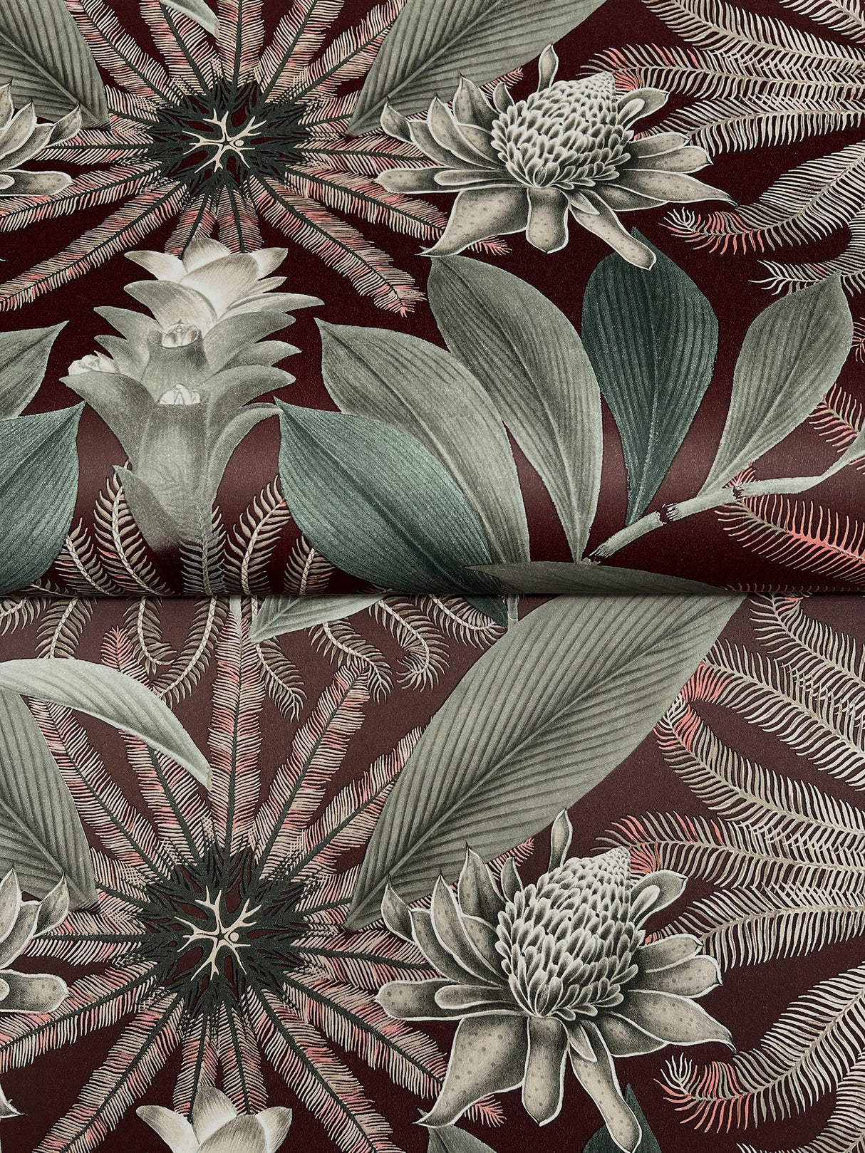 Enchanted Garden Maroon by Ronald Redding Tropical Wallpaper – York Designer Series VR1528