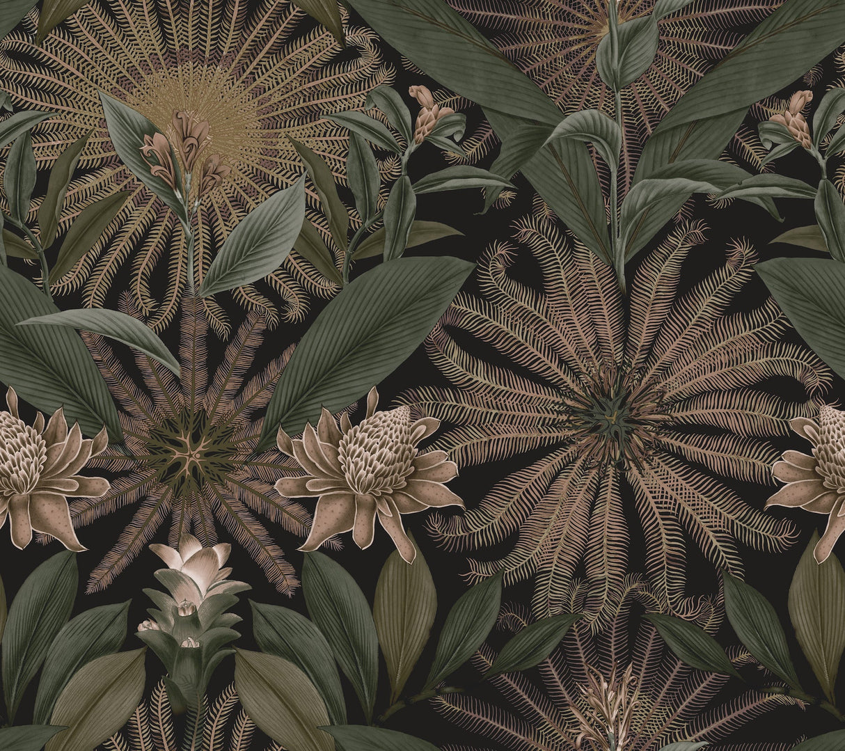 Enchanted Garden Chocolate Tropical Wallpaper – VR1529