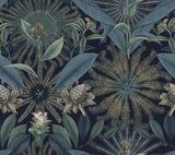Enchanted Garden Navy Tropical Wallpaper by Ronald Redding – pattern detail