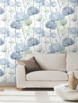 Cotswolds Poppies Blue by Ronald Redding Floral Wallpaper- York Designer Series VR1535