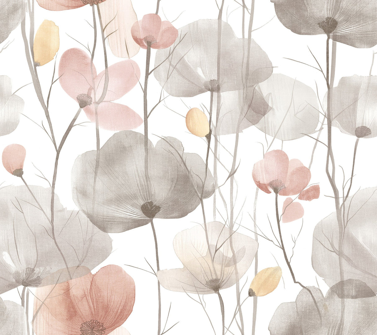 Cotswolds Poppies Pastel floral wallpaper by Ronald Redding, 27 in x 27 ft roll