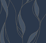 Society Hill Navy Abstract Leaf Wallpaper by Ronald Redding