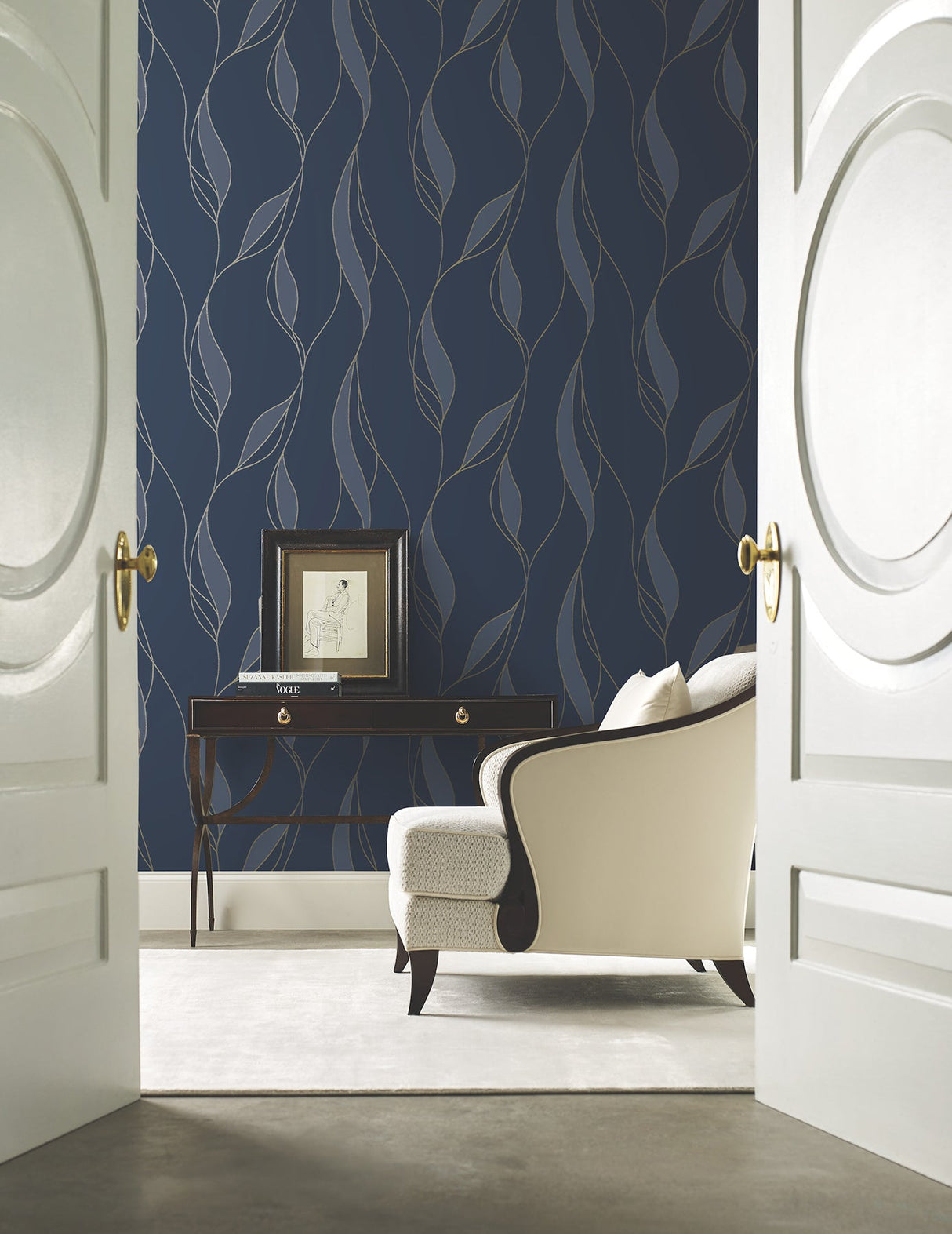 Society Hill Navy by Ronald Redding Abstract Leaf Wallpaper- York Designer Series VR1548