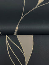 Society Hill Black by Ronald Redding Abstract Leaf Wallpaper- York Designer Series VR1549