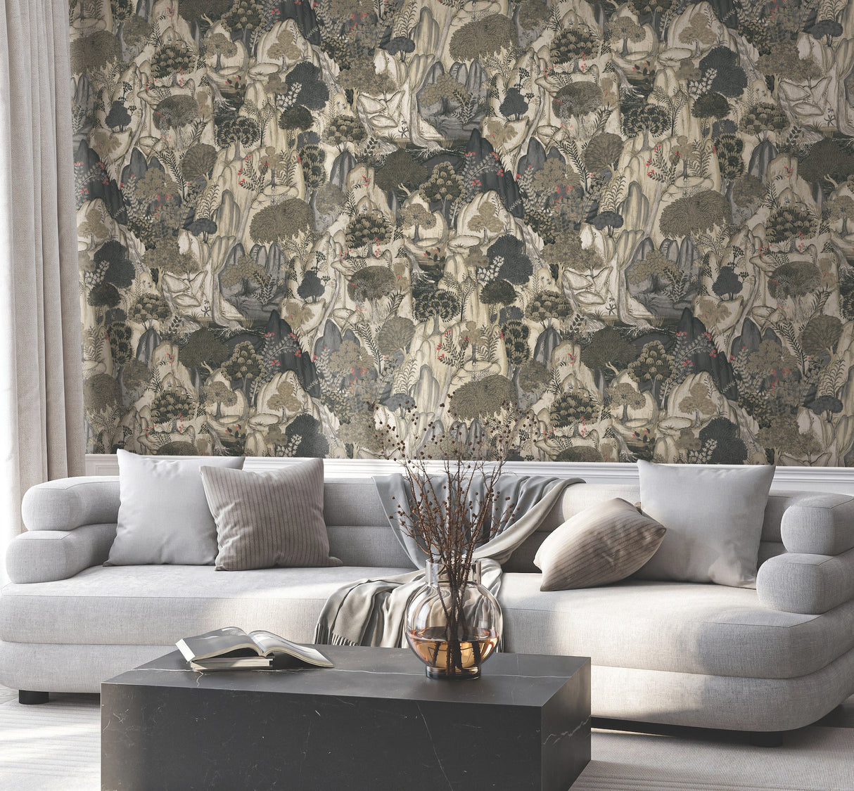 Falling Waters Neutral by Ronald Redding Scenic Wallpaper – York Designer Series VR1555