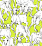 Iltavilli wallpaper in lime green and cream with illustrated cows