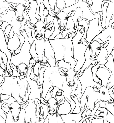 Black line-drawn cattle illustration on a cream background wallpaper pattern