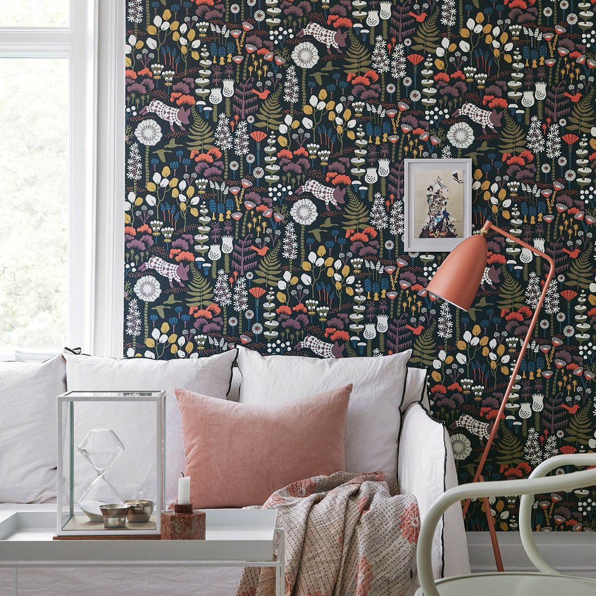 Hoppmosse Midnight by Boråstapeter Whimsical Forest Animal Wallpaper – Schumacher 1452