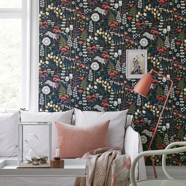 Hoppmosse Midnight by Boråstapeter Whimsical Forest Animal Wallpaper – Schumacher 1452