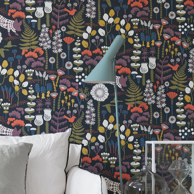 Hoppmosse Midnight by Boråstapeter Whimsical Forest Animal Wallpaper – Schumacher 1452