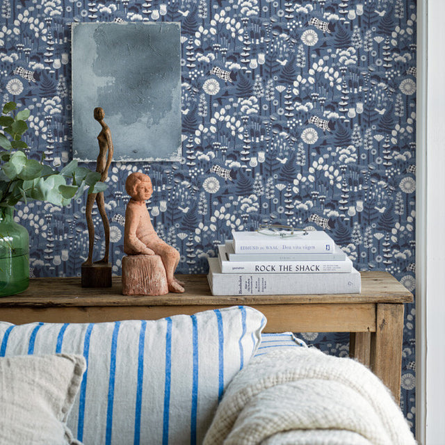 Hoppmosse Blue by Boråstapeter Whimsical Forest Animal Wallpaper – Schumacher 1453