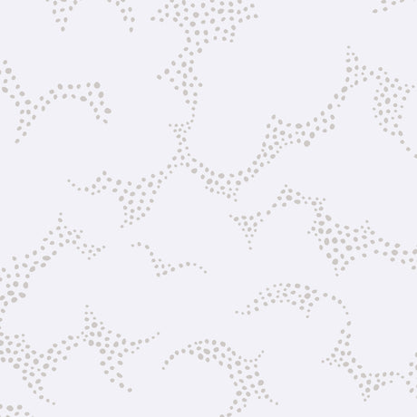 Molntuss grey wallpaper by Boråstapeter for Schumacher, featuring playful cloud and polka-dot design in a modern bedroom setting.