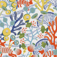 Koralläng Ivory Multi wallpaper by Boråstapeter for Schumacher, featuring whimsical aquatic and woodland motifs in vibrant colors.