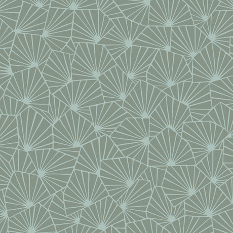 Stjarnflor Mineral by Boråstapeter - Modern starburst geometric wallpaper in mineral green tones, close-up and styled view.