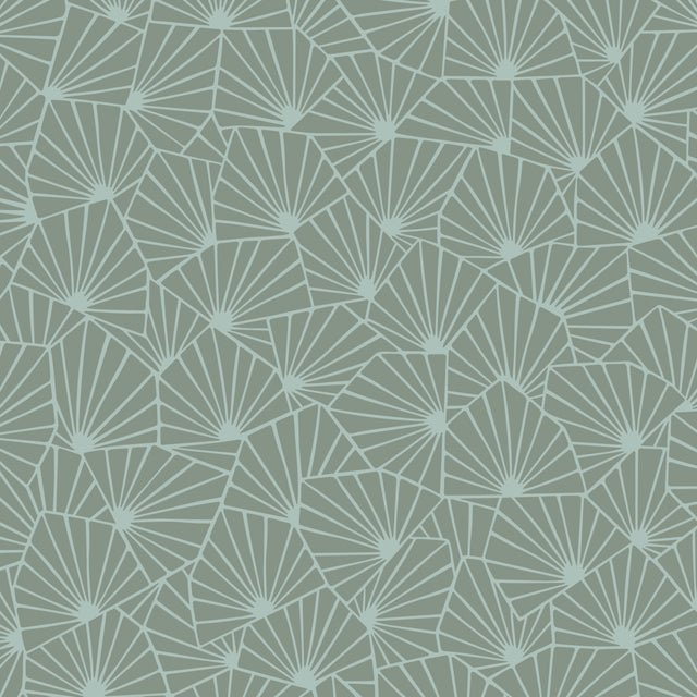 Stjarnflor Mineral by Boråstapeter - Modern starburst geometric wallpaper in mineral green tones, close-up and styled view.