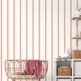 Bobbin Stripe Fuchsia by Advantage Scalloped Wallpaper- Brewster Home Fashions 4203-27574