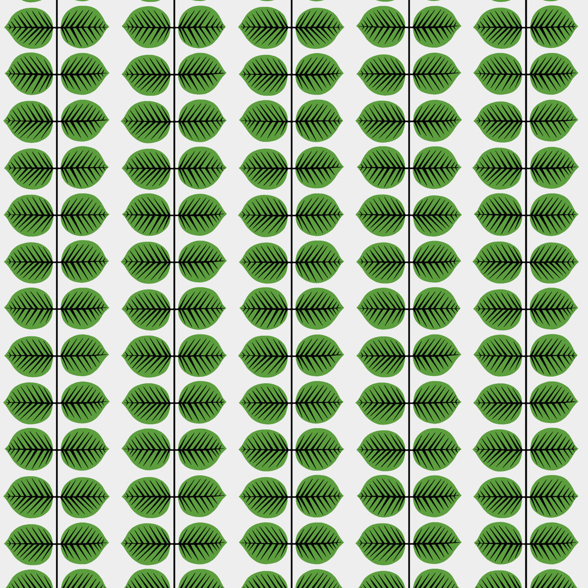 Green leaf pattern wallpaper Berså by Stig Lindberg for Boråstapeter, shown in Leaf colorway.