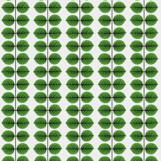 Green leaf pattern wallpaper Berså by Stig Lindberg for Boråstapeter, shown in Leaf colorway.