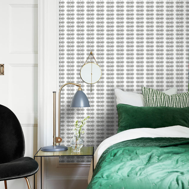 Berså Grey Leaf Stripe Wallpaper by Boråstapeter – Schumacher 1751