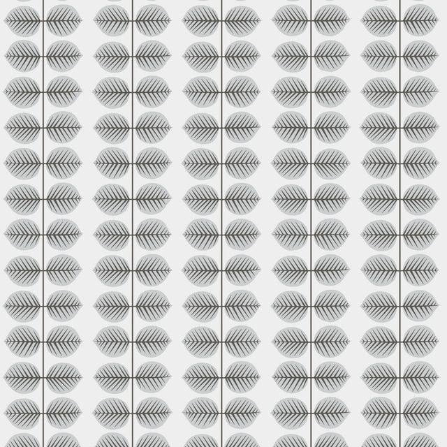 Grey leaf stripe Scandinavian wallpaper pattern Berså by Stig Lindberg for Boråstapeter, styled in a modern bedroom.