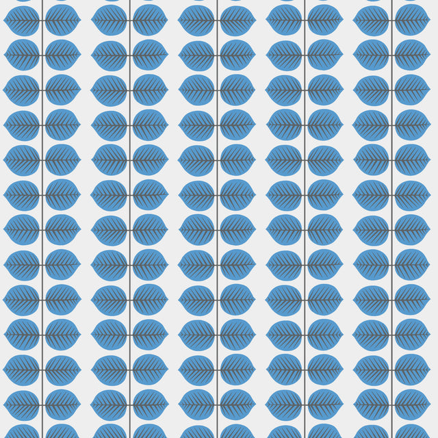 Berså Blue by Boråstapeter, a Scandinavian leaf stripe wallpaper designed by Stig Lindberg, shown in a modern interior setting.