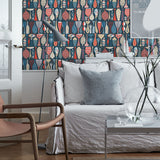 Pottery Navy and Red by Boråstapeter Surreal Ceramics Wallpaper – Schumacher 1760